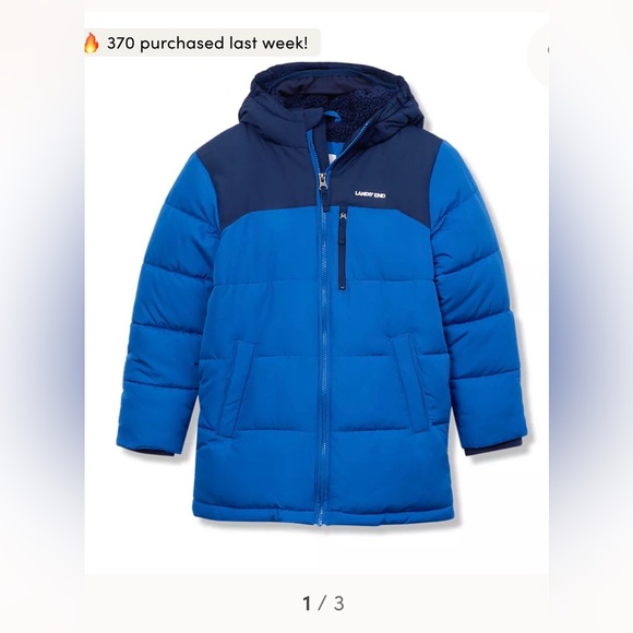 Lands' End Kids Two-Tone Blue Puffer Jacket - Picture 2 of 6